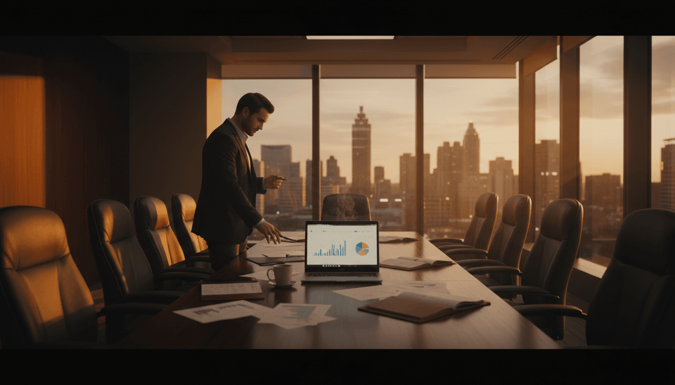 Executive consulting workspace with strategic business planning materials