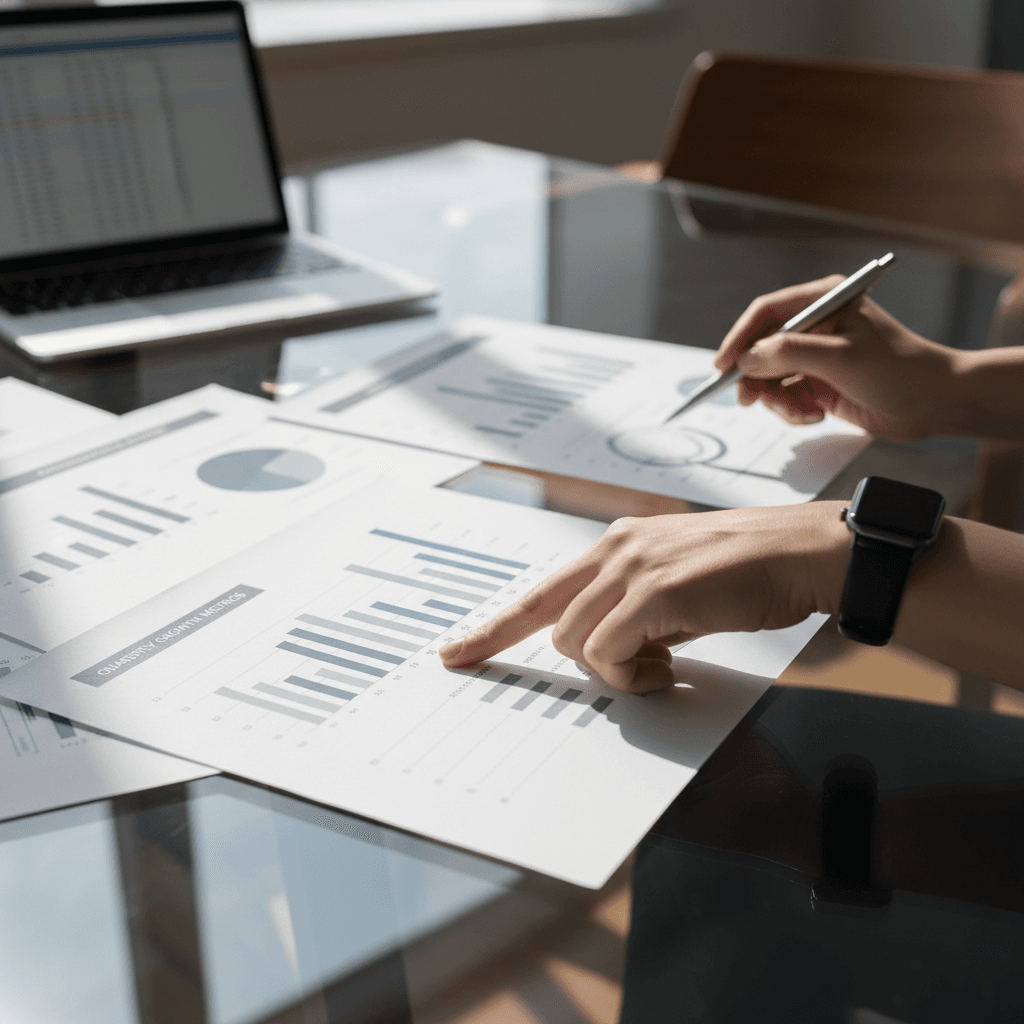 Consultant reviewing operational and manufacturing strategy documents